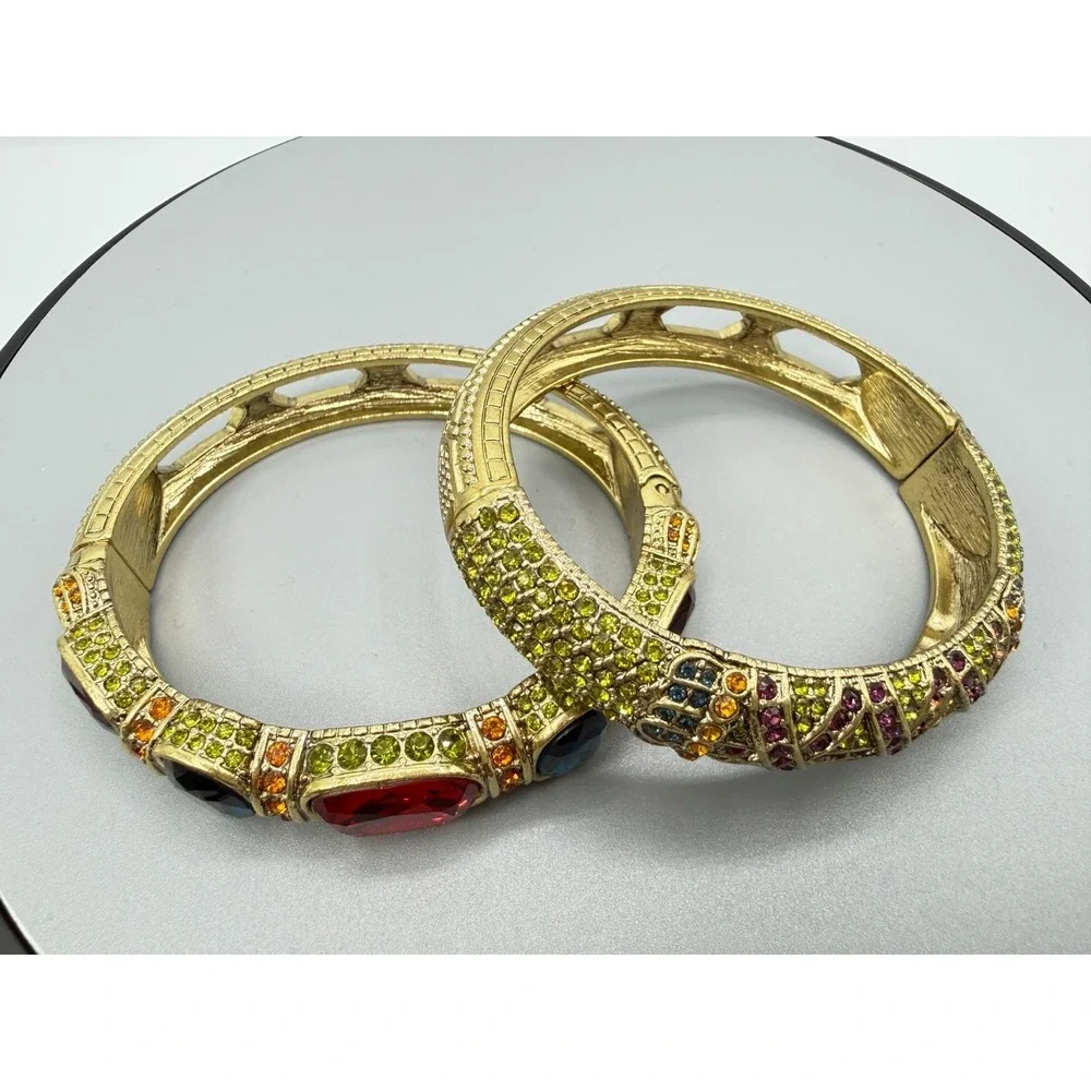 Heidi Daus Triple Play Crystal Bangle Bracelet 2 Pc Red (Siam Multi) STUNNING! - Picture 7 of 12